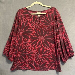 Chico's Floral Print Top Womens Size 3 (XL) Red Purple‎ Office Career Modern